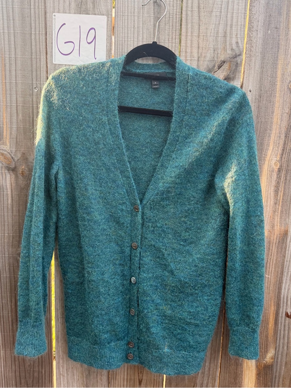 J. Crew Women's Mohair Cardigan Lightweight Green Teal Fuzzy Sweater Size Small